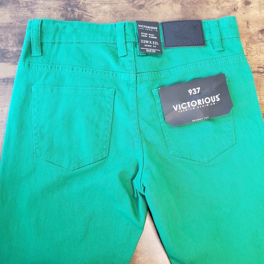 Victorious LA Bright Green Denim Jeans 32W x 32L New with Tags NWT